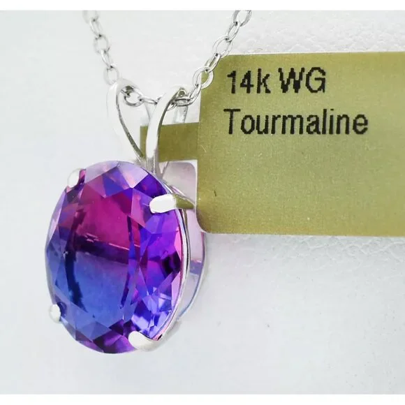 AAA Blue & Pink Tourmaline 5.64 Cts Pendant 14k White Gold